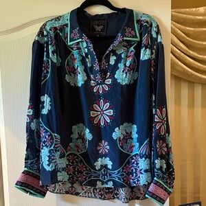 Jade Women's Navy Floral Embroidered Blouse